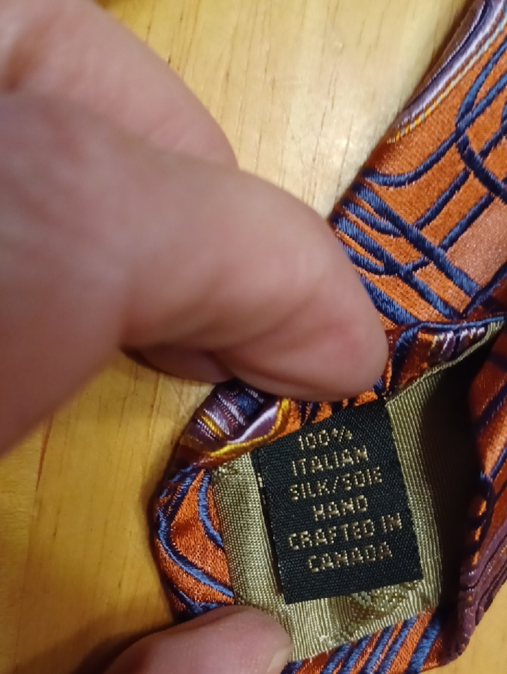 Dion Signature Men's Geometric Orange and Purple 100% Silk Tie - Picture 3 of 7